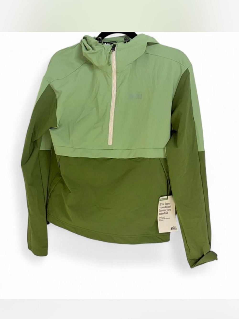 REI Two-Tone Olive and Sage Hooded Pullover NWT
